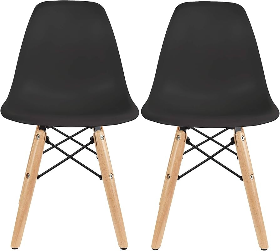 2xhome Set of 2 Kids Size Plastic Toddler Chairs with Natural Wooden Dowel Legs, Black | Amazon (US)