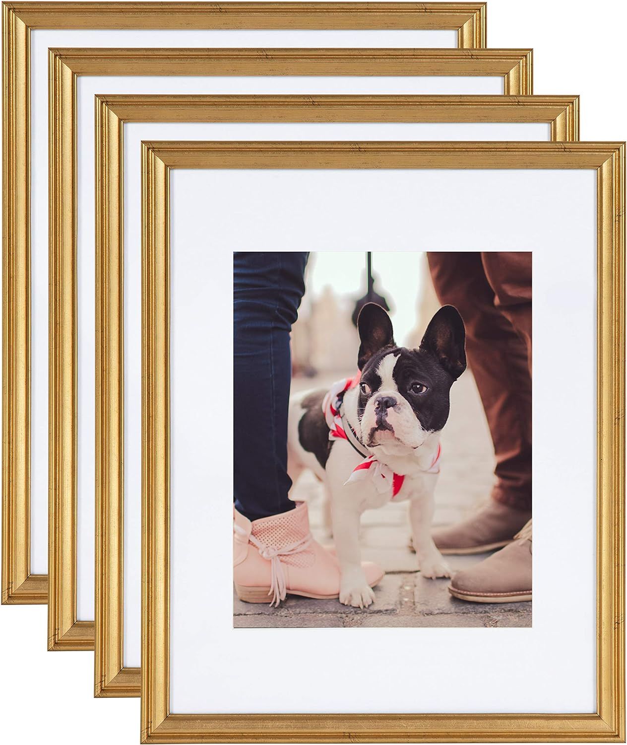 Kate and Laurel Adlynn Wall Picture Frame Set, 11" x 14" matted to 8" x 10", Gold, Set of 4 | Amazon (US)