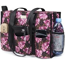 TOPDesign Utility Water Resistant Tote Bag with 13 Pockets, Top Zipper Closure & Thick Bottom Sup... | Amazon (US)