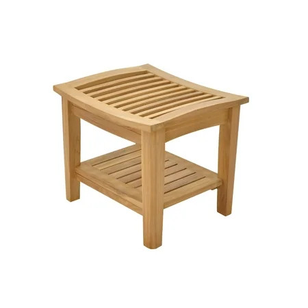 WholesaleTeak Outdoor Patio Grade-A Teak Wood Shower / Bath Room / Pool / Spa Stool Bench with Shelf | Walmart (US)