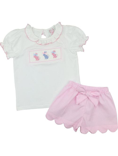 Pink Gingham Smocked Bunny Short Set  - Shipping Early March | Cecil and Lou