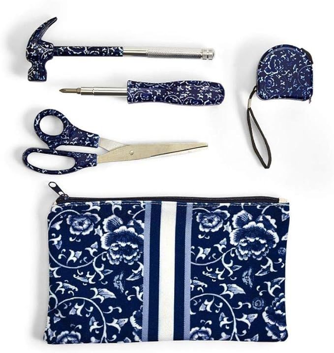 Two's Company Chinoiserie Floral Pattern Tool Set in Storage Pouch | Amazon (US)