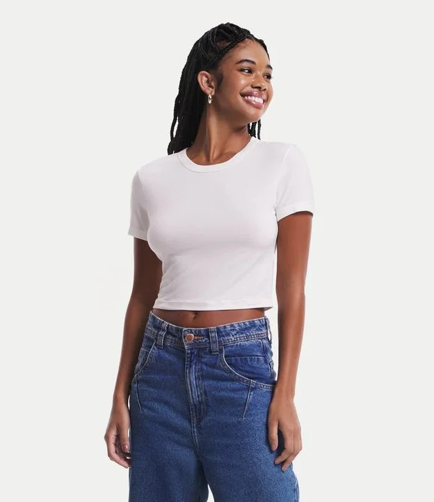 Blusa Cropped Básica em Viscose com Manga Curta Branco | Renner (BR)
