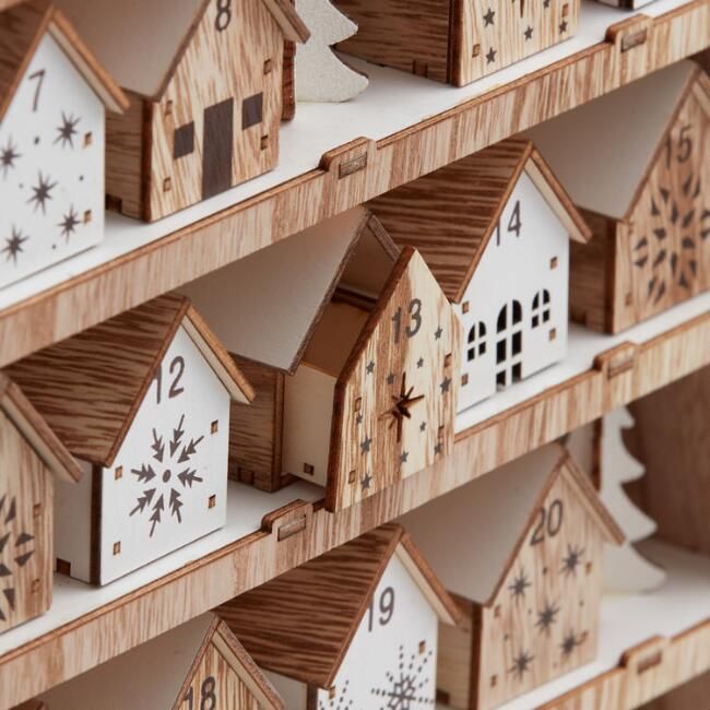 Woodcut Snowy Houses LED Light Up Countdown Calendar | World Market
