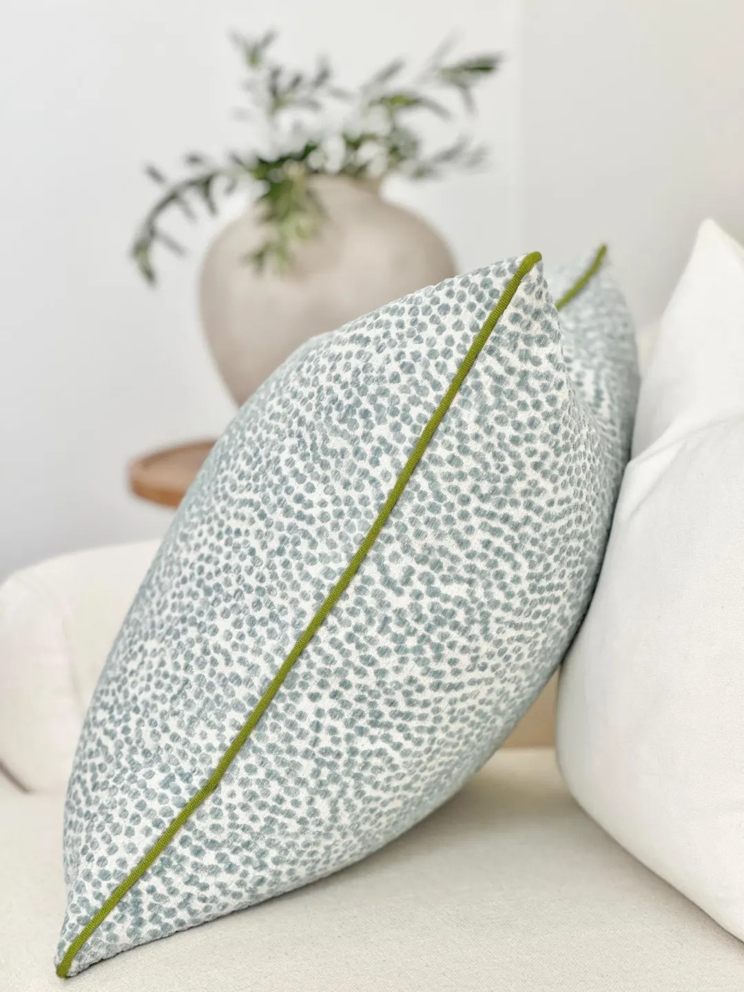 Seaglass velvet Throw Pillow with Green Trim detail | Designer seaglass pillow for sofa and bed |... | Etsy (US)