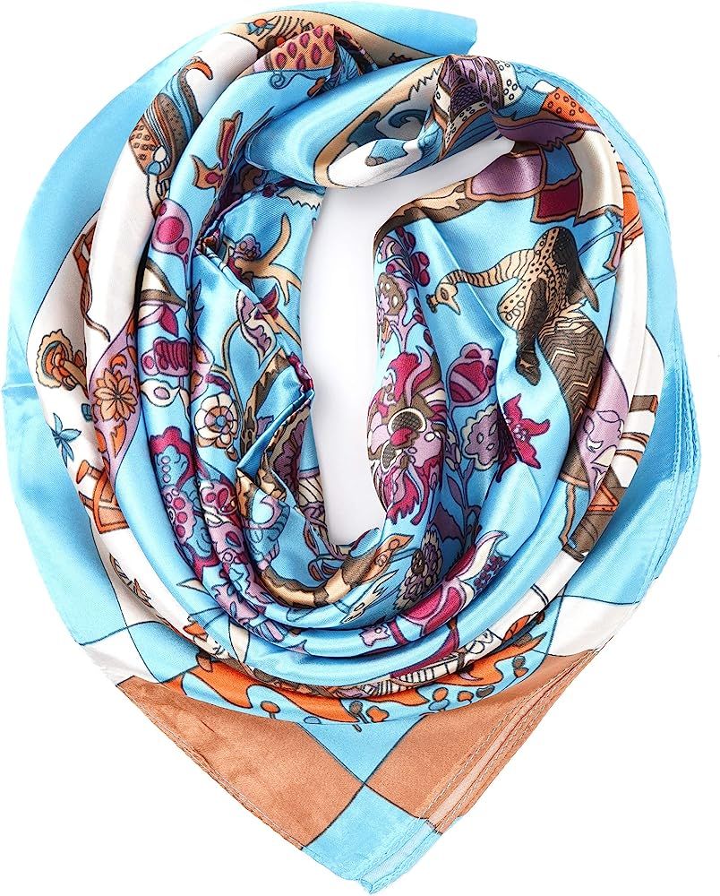 YOUR SMILE Silk Like Scarf Women's Fashion Pattern Large Square Satin Headscarf | Amazon (US)