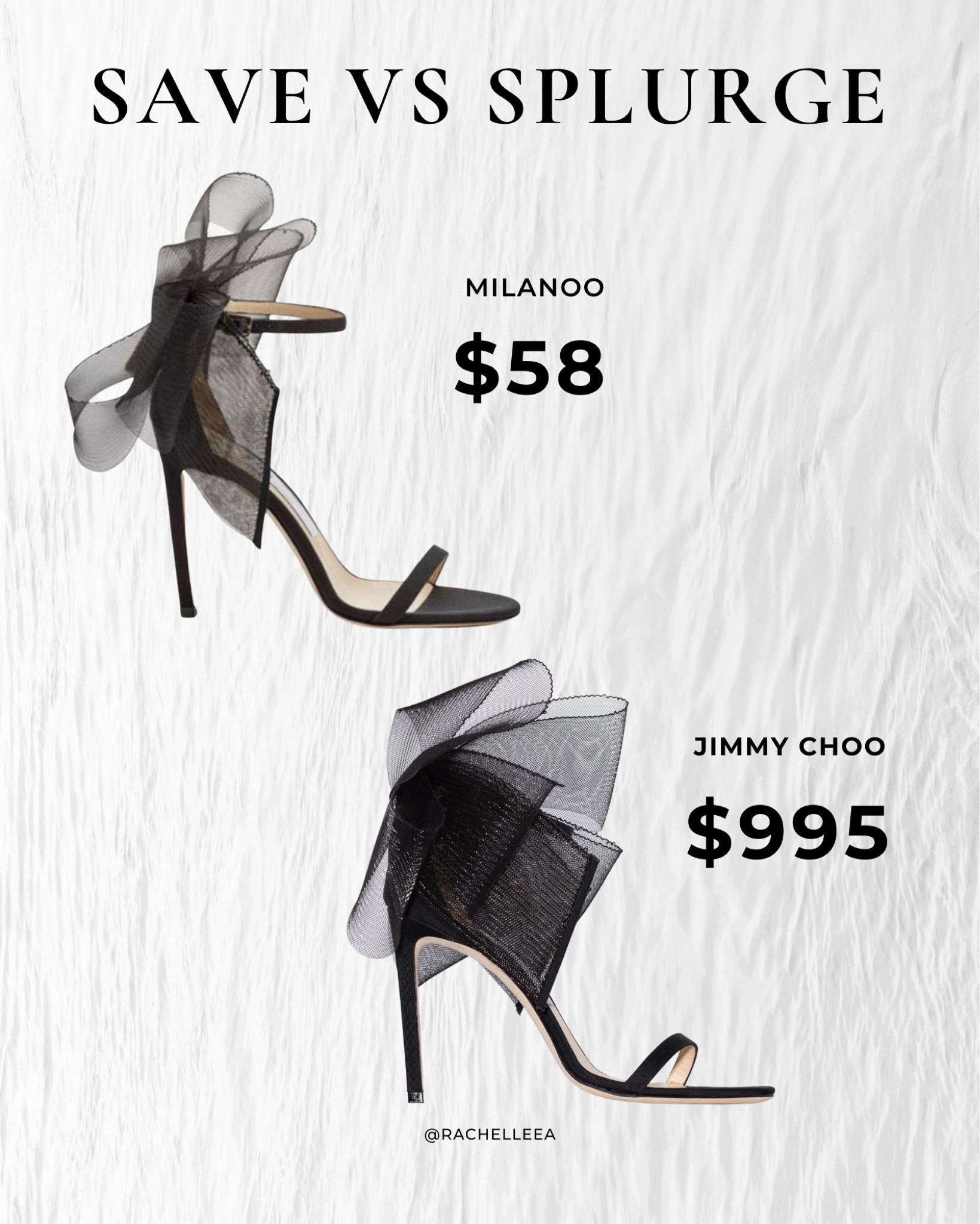 Save vs Splurge! Jimmy Choo Aveline black sandals with asymmetrical grosgrain mesh fascinator bows! Jimmy Choo bow heels. These are a fave party heel and the white are faves for weddings. Milano has a dupe for under $100! They have the asymmetrical bows too. They also come in white for all the brides and a couple of other fun colours! 

#LTKFind #LTKshoecrush #LTKstyletip