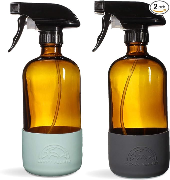 SAVVY PLANET Empty Amber Glass Spray Bottles with Silicone Sleeve Protection - Refillable 16 oz C... | Amazon (US)