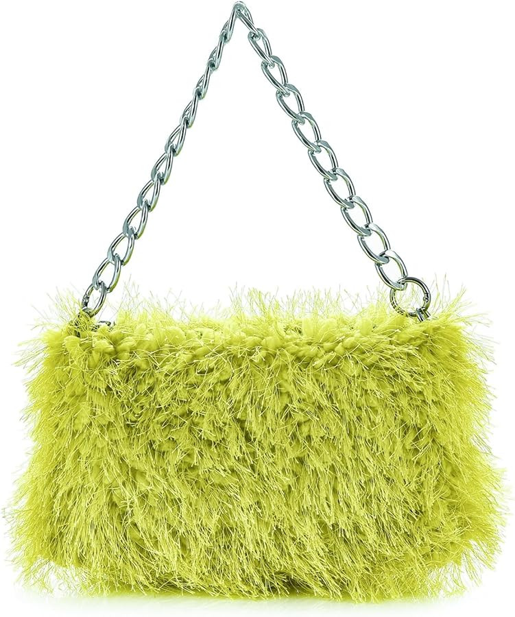 Women Faux Fur Fluffy Shoudler Bag Trendy Soft Plush Hobo Purse Y2K Fuzzy Underarm Tote Small Squ... | Amazon (US)