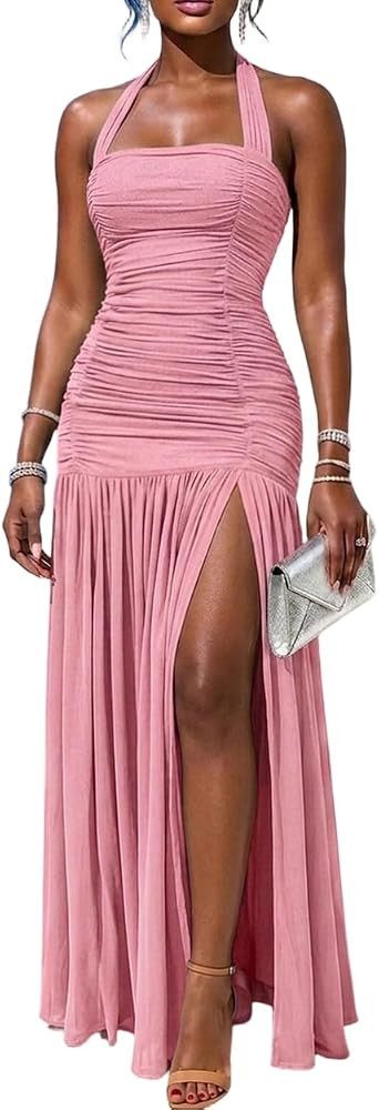 CHICME Women's Summer Halter Maxi Dresses Elegant Backless Dress | Amazon (US)