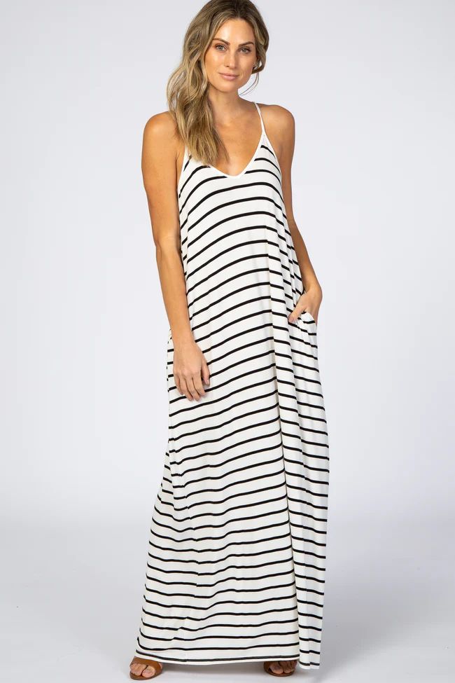 Ivory Striped Cami Strap Maternity Maxi Dress | PinkBlush Maternity