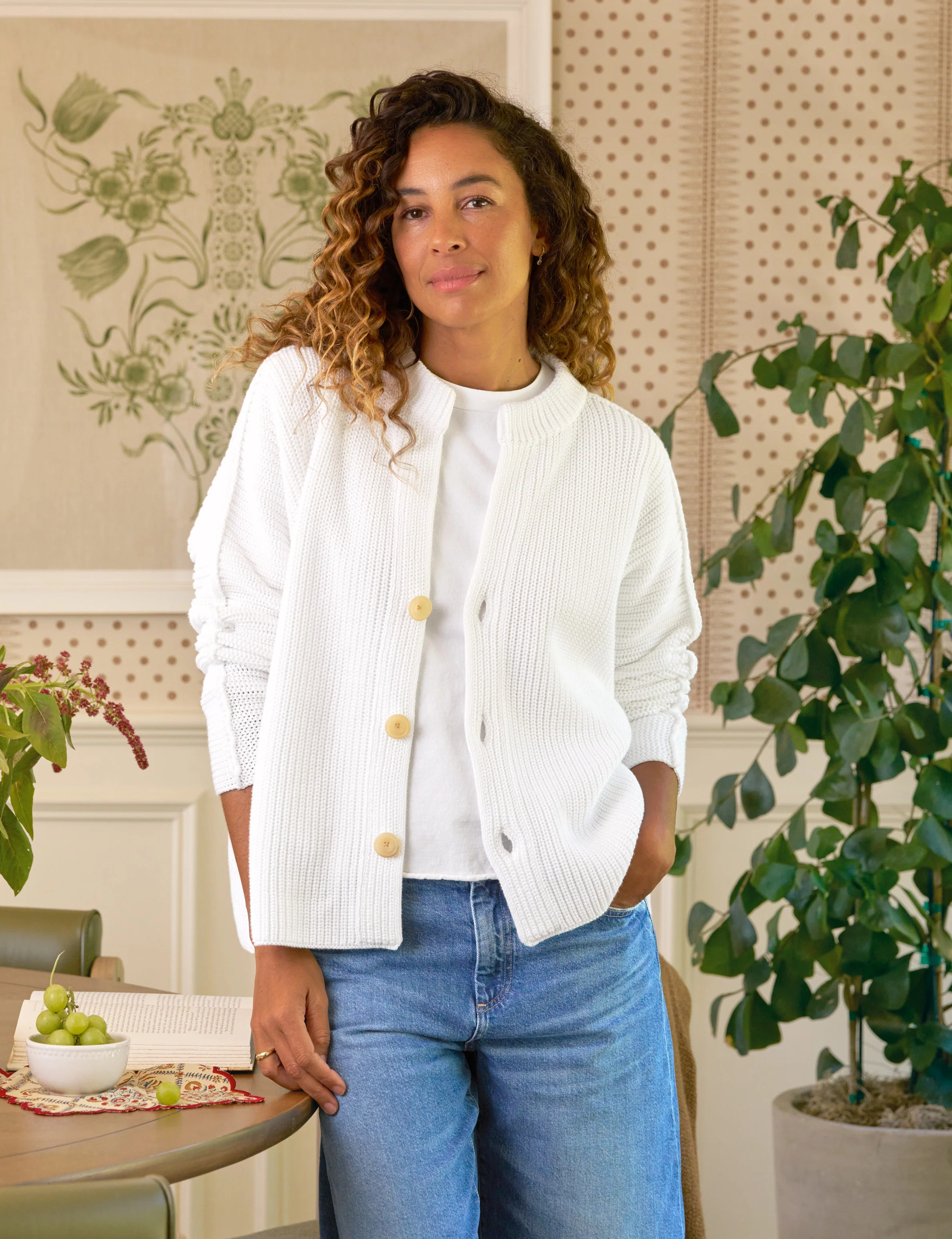 MONTECITO CARDIGAN White, Pure Italian Cotton | Frank & Eileen