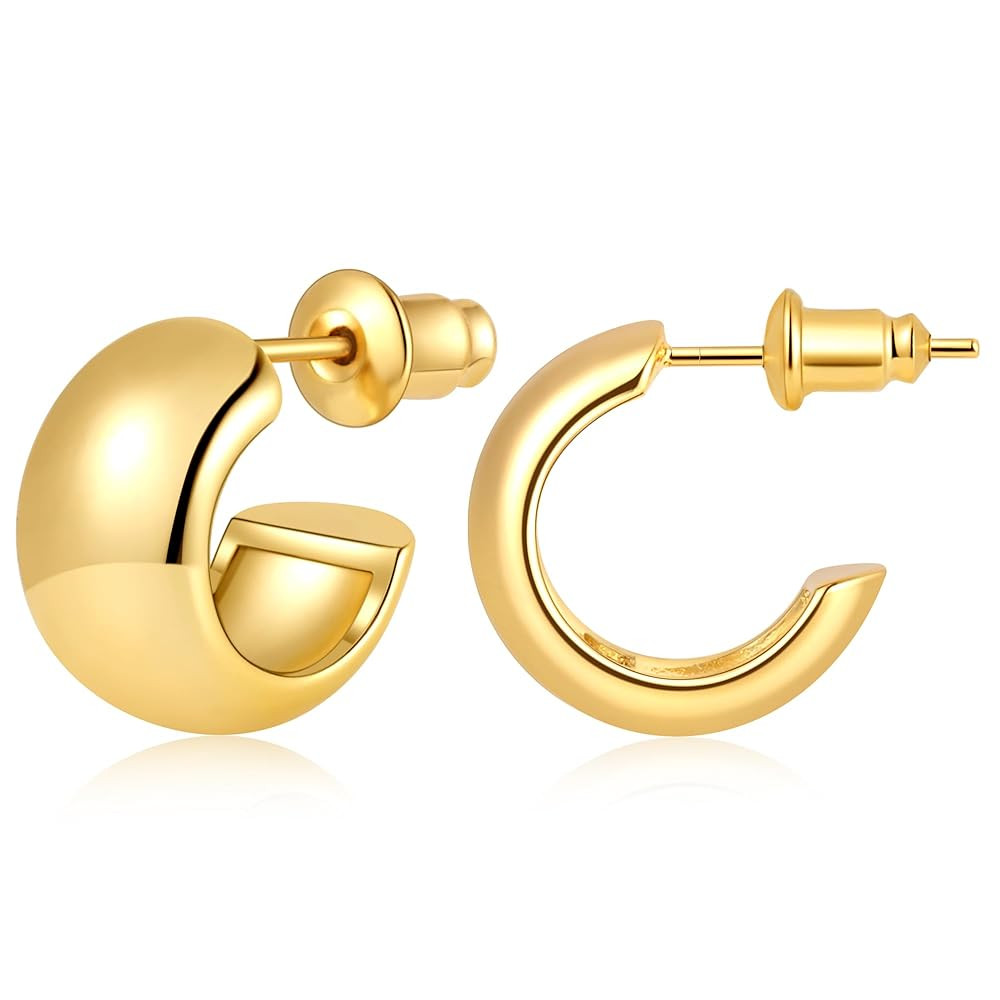Gamicy Small Gold Hoop Earrings for Women with 925 Stering Silver Post, 14K Real Gold Plated Chun... | Amazon (US)