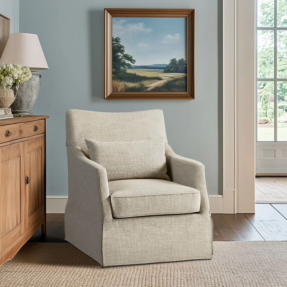 Martha Stewart London 360°Swivel Armchair with Lumbar Pillow | Wayfair North America