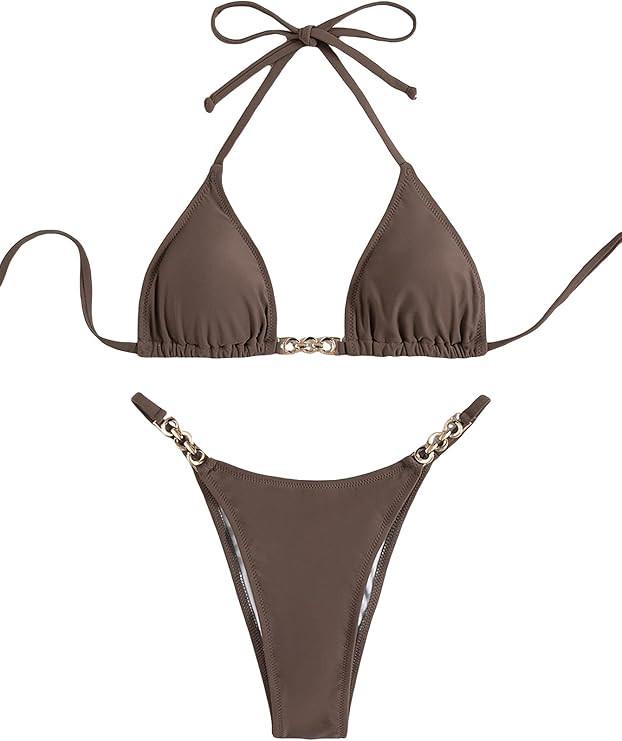 SHENHE Women's Sexy Bikini Sets Ring Triangle Tie Bathing Suits 2 Piece Swimsuits | Amazon (US)