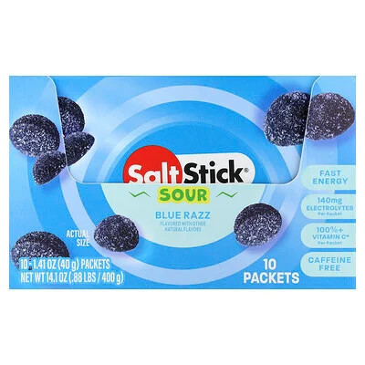 SaltStick, Energy Gummies, Sour Blue Razz, 10 Packets, 1.41 oz (40 g) Each | iHerb