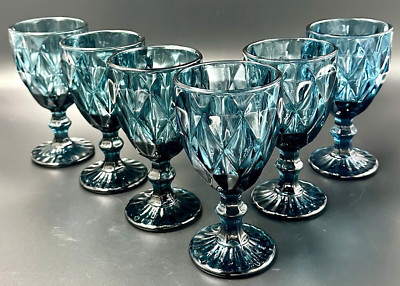 Vintage Blue Diamond Patterned Wine Glasses Water Goblets Party Glasses Set of 6  | eBay | eBay US