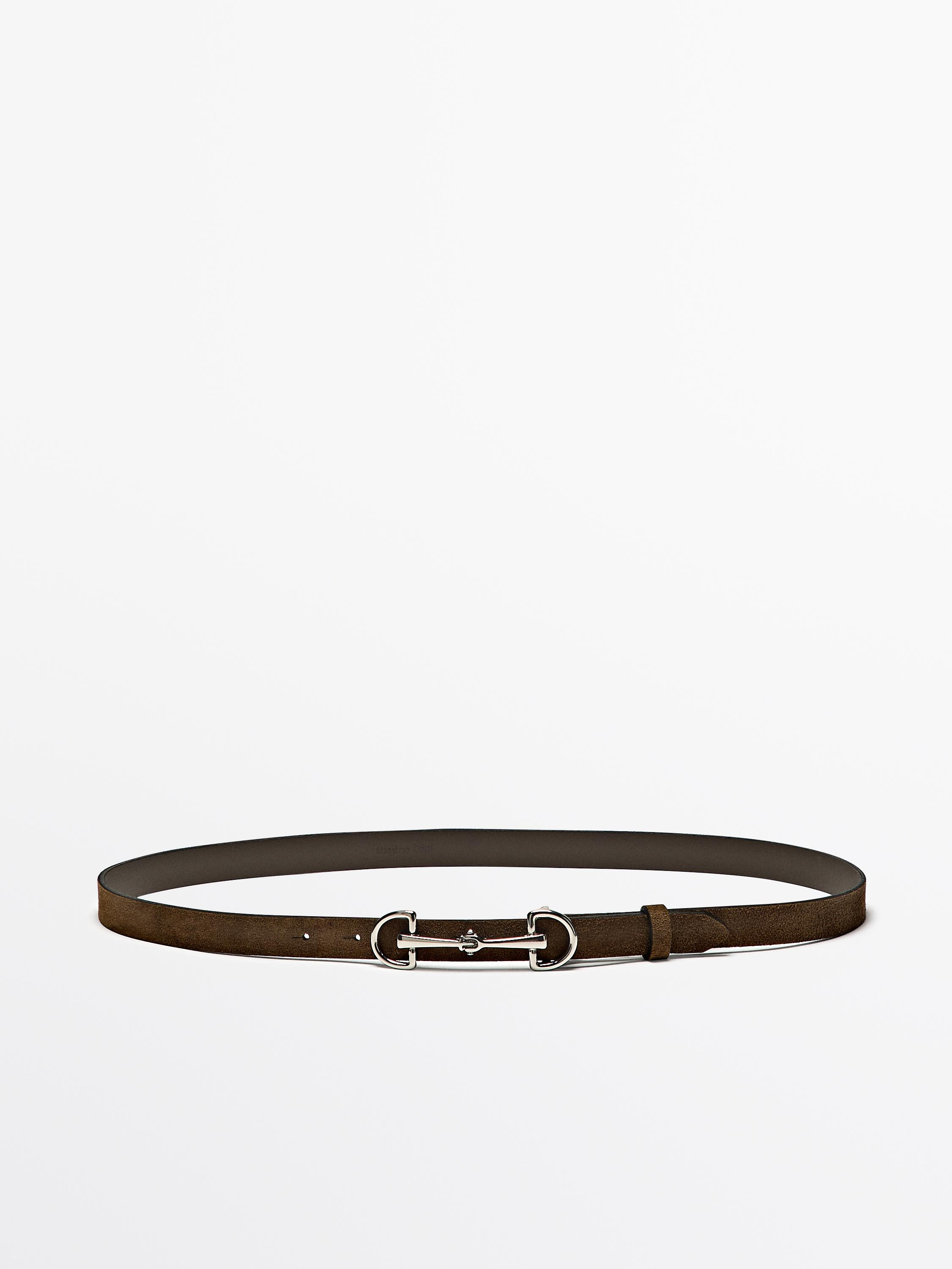 Ceinture équestre en croûte de cuir et nickel | Massimo Dutti FR