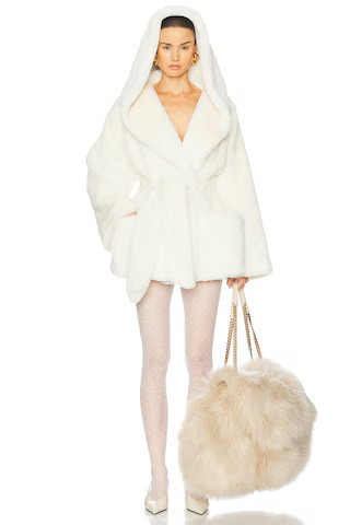 Helsa The Hooded Faux Fur Coat in White | FWRD 