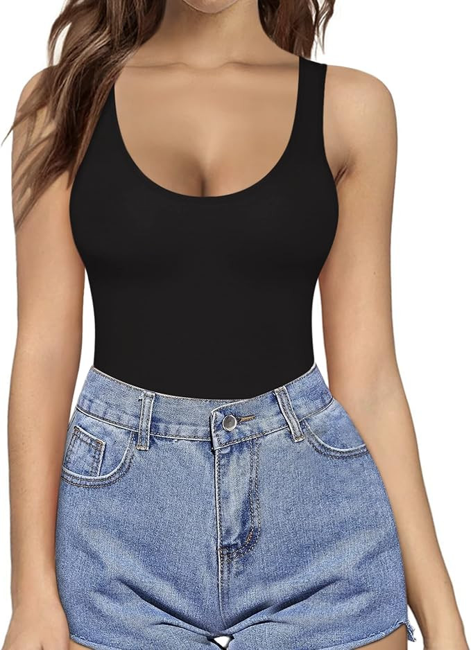 ALGALAROUND Women's Round Neck T-Shirt Basic Sleeveless Slim Fit Tank Tops | Amazon (US)