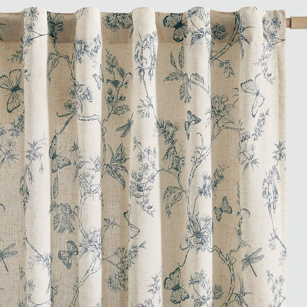 jinchan Floral Linen Curtains for Living Room 84 Inch Length Printed Toile Curtain Blue Light Fil... | Amazon (US)