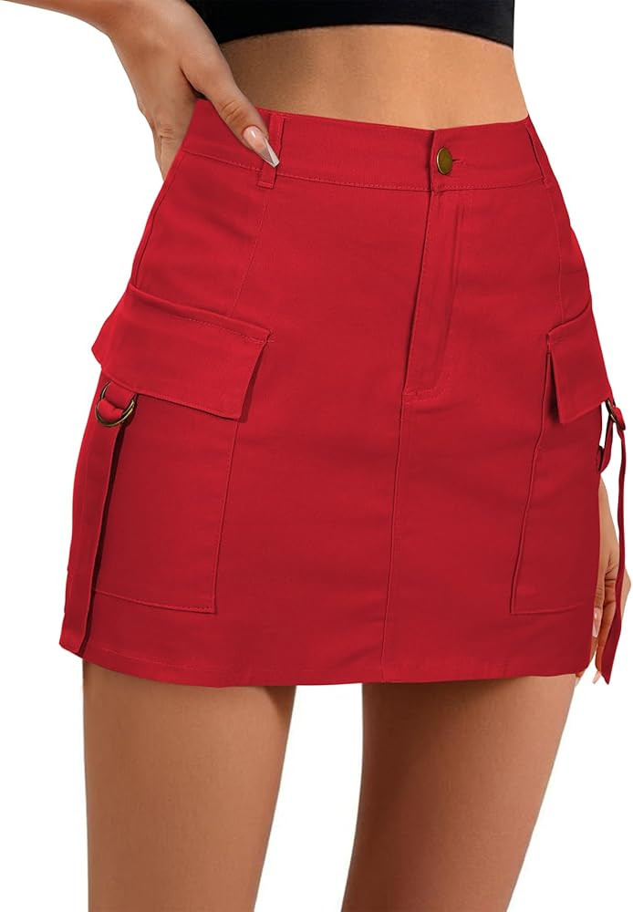 Zando High Waisted Cargo Mini Skirt Y2K Bodycon Denim Mini Skirt Y2K Jean Skirt with Pockets Y2K ... | Amazon (US)