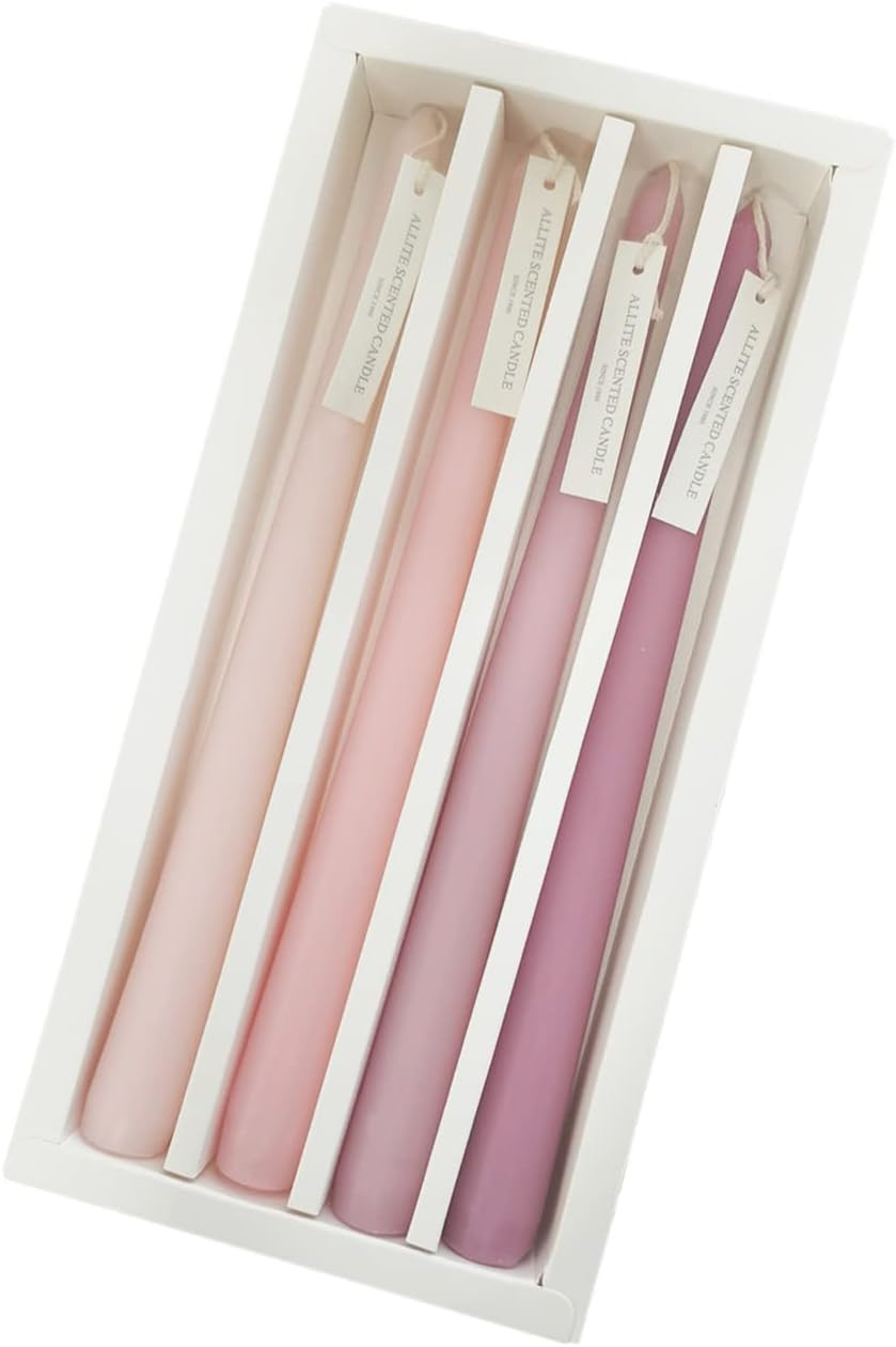 4 PCS Romantic Rose Scent Scented Pink Gradient Color Scented Taper Candles Smokeless Candle Long... | Amazon (US)
