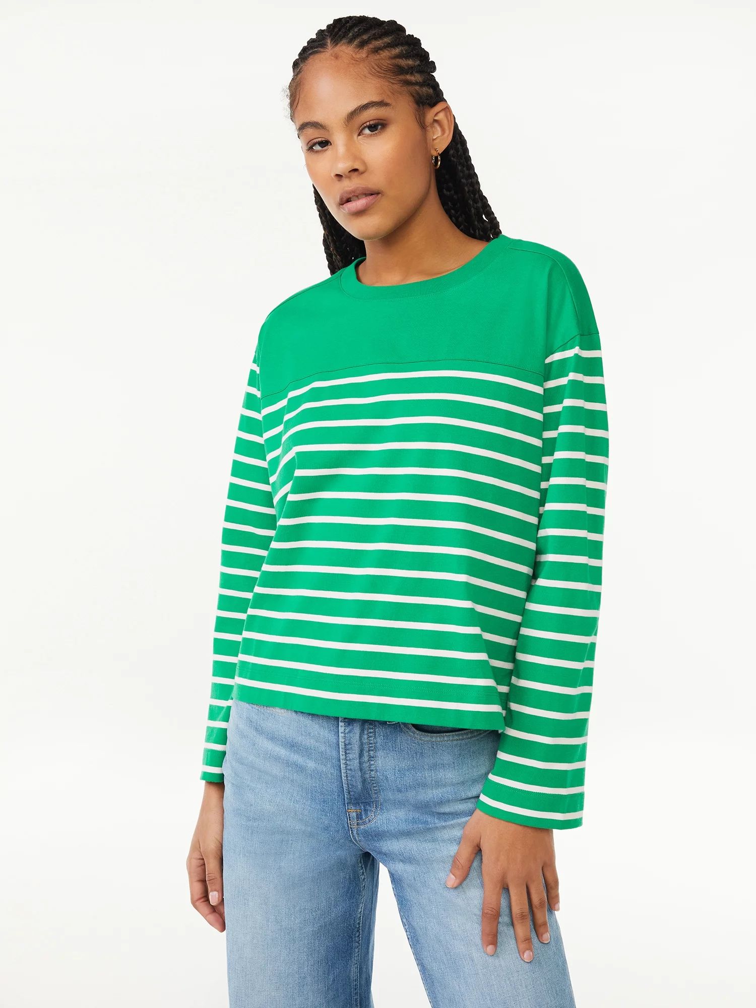 Free Assembly Women's Seamed Square Tee with Long Sleeves | Walmart (US)