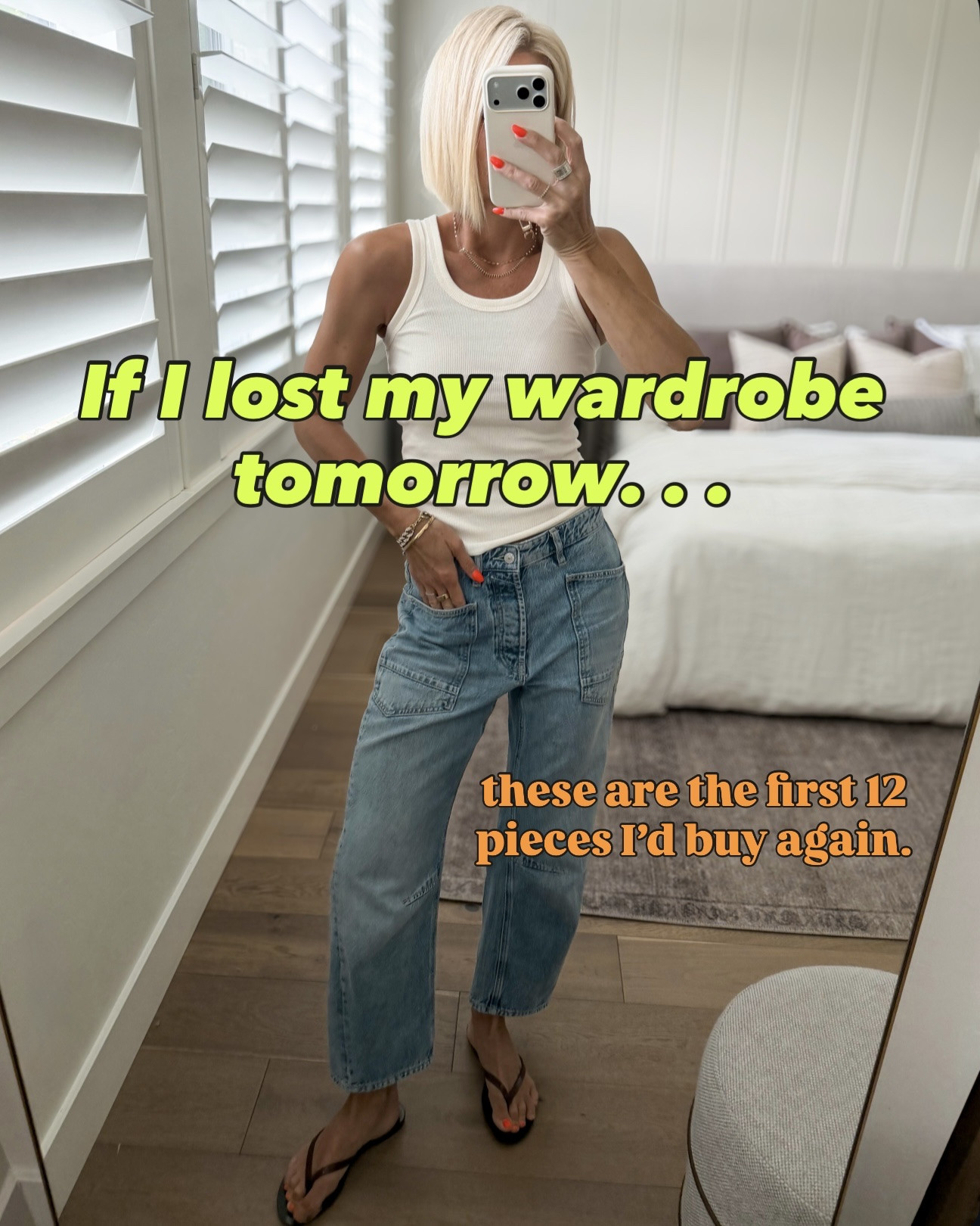 The wardrobe staples I’d buy all over again. 🤍 6 white tops + 6 jeans that have earned a permanent spot in my closet. Different fits, different details, same goal: timeless pieces that make getting dressed effortless.
‼️sizing details below:

-Jeans w/tank: size down in jeans; wearing 26, tank (color marble) fits tts
-Cropped cool-seam jeans/t-shirt: jeans fit tts, I sized up in t-shirt to a large
-Levi’s ribcage: fit tts, or size up if you want more room in the waist, lace top fits tts- wearing a medium 
 -Easiest drawstring Jeans: size down, wearing M/L in tank
-$50 Nordstrom jeans/swingy eyelet top: size up for a looser fit in jeans, top fits tts
-high rise, raw hem jeans/snap tank: jeans fit tts, I sized down to a small in tank

#LTKmomlife #LTKOver40 #LTKgrwm