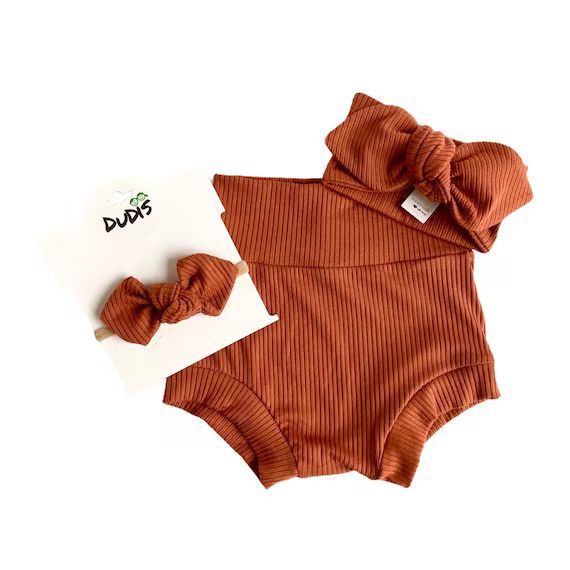 Rust Ribbed Bummies and Top Knot Headband Set Baby Girl Cute | Etsy | Etsy (US)