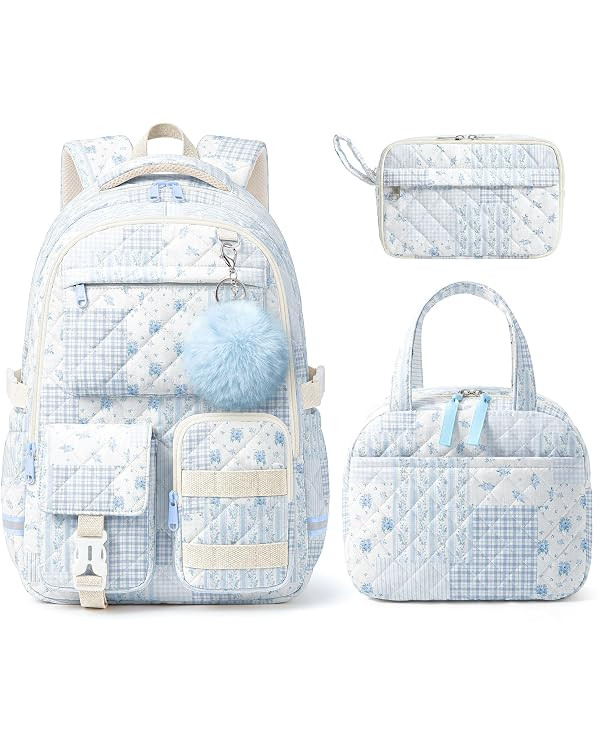 3Pcs Quilted Backpack Bundle, Floral Aesthetic Daily Carry Backpack With Insulated Thermal Tote &... | Amazon (US)