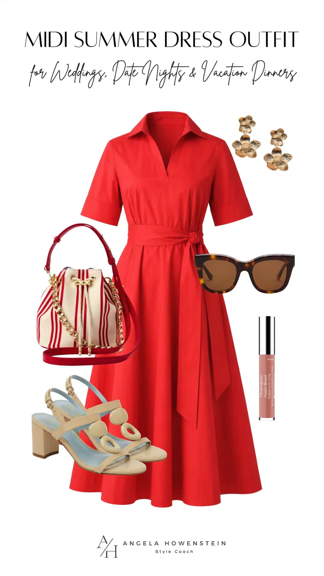 Red Wrap Midi Dress Outfit Idea for Summer Weddings & Parties.  

 #LTKootd #LTKOver40 #LTKSaleAlert
