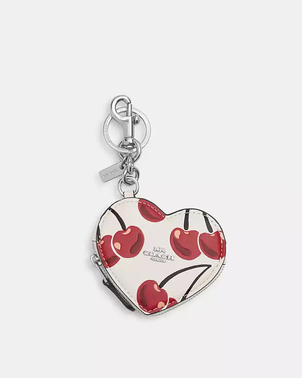 Heart Coin Pouch Bag Charm With Cherry Print | Coach Outlet US