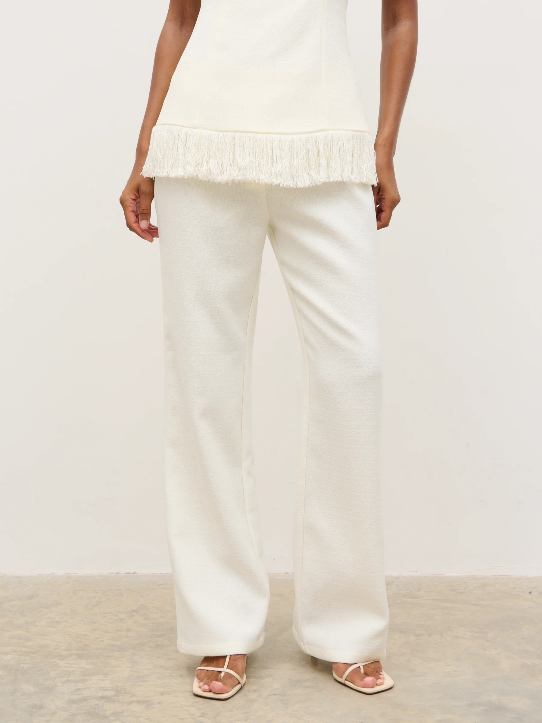 Verona Tweed Straight Leg Trousers - Cream | Pretty Lavish (UK)