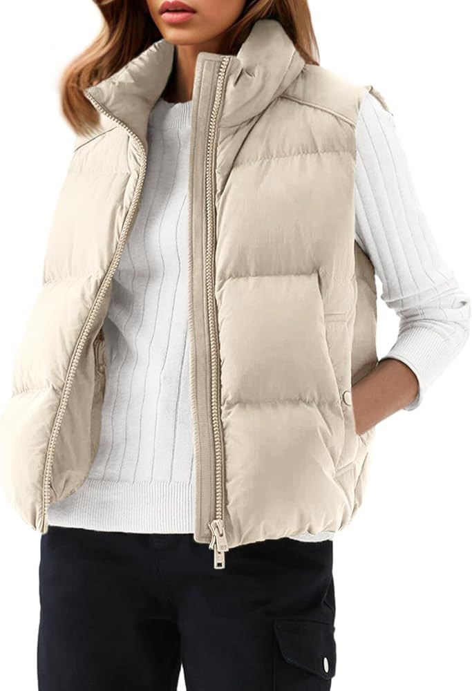 PHISOCKAT Womens Puffer Vest Sleeveless Two-Way Zipper Lightweight Puffy Vest Winter Warm Outerwe... | Amazon (US)