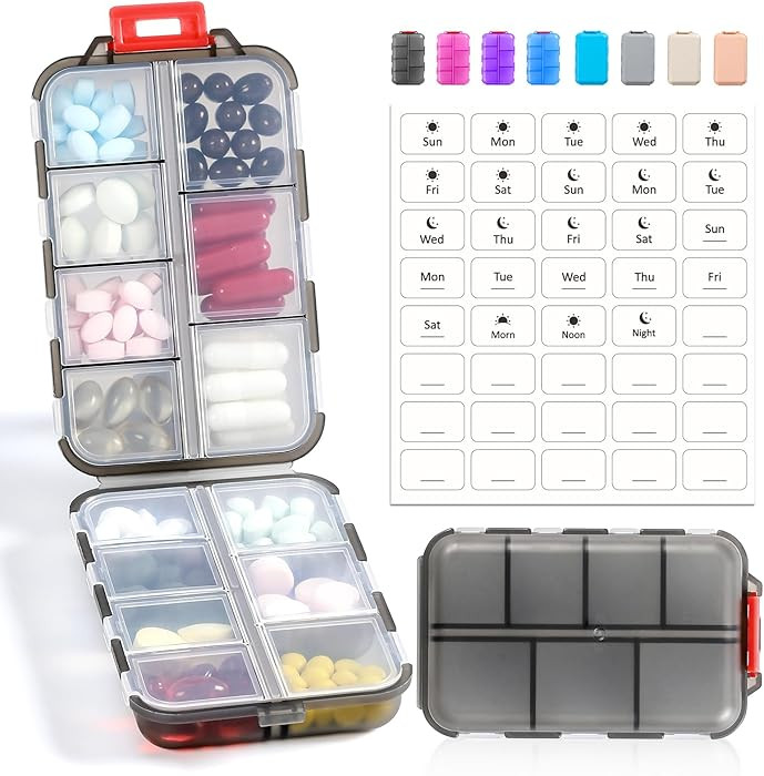 14 GRIDS Travel Pill Organizer Box with Labels - Travel Medicine Case Kit - Pocket Daily Pharmacy... | Amazon (US)