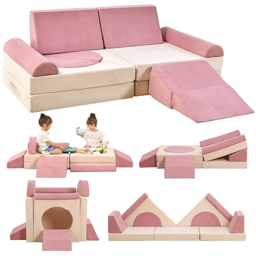 Amazon.com: HAHASOLE 12PCS Modular Kids Play Couch, Kids Couch, Sectional Sofa Imaginative Furnit... | Amazon (US)