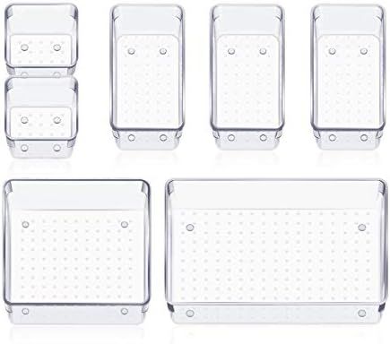 SMARTAKE 7-Piece Drawer Organizers with Non-Slip Silicone Pads, 4-Size Desk Drawer Organizer Tray... | Amazon (US)