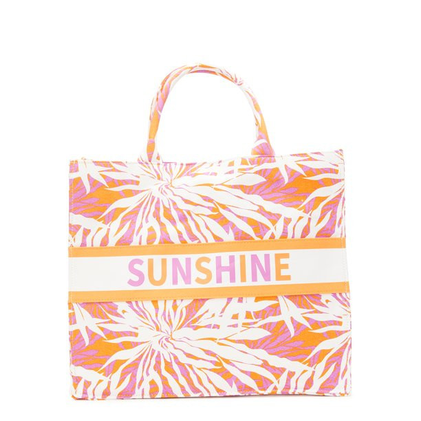 No Boundaries Women's Sunshine Canvas Print Tote Bag Orange/Pink - Walmart.com | Walmart (US)