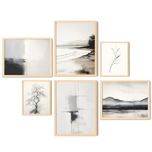 EXCOOL CLUB Neutral Abstract Wall Art - 12x16 Modern Neutral Art Prints, Black and White Abstract Art Wall Decor, Beige Aesthetic Pictures Boho Painting Minimalist Poster for Bedroom (UNFRAMED) | Amazon (US)