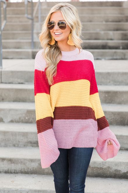 Love In Your Eyes Striped Sweater Red | The Pink Lily Boutique