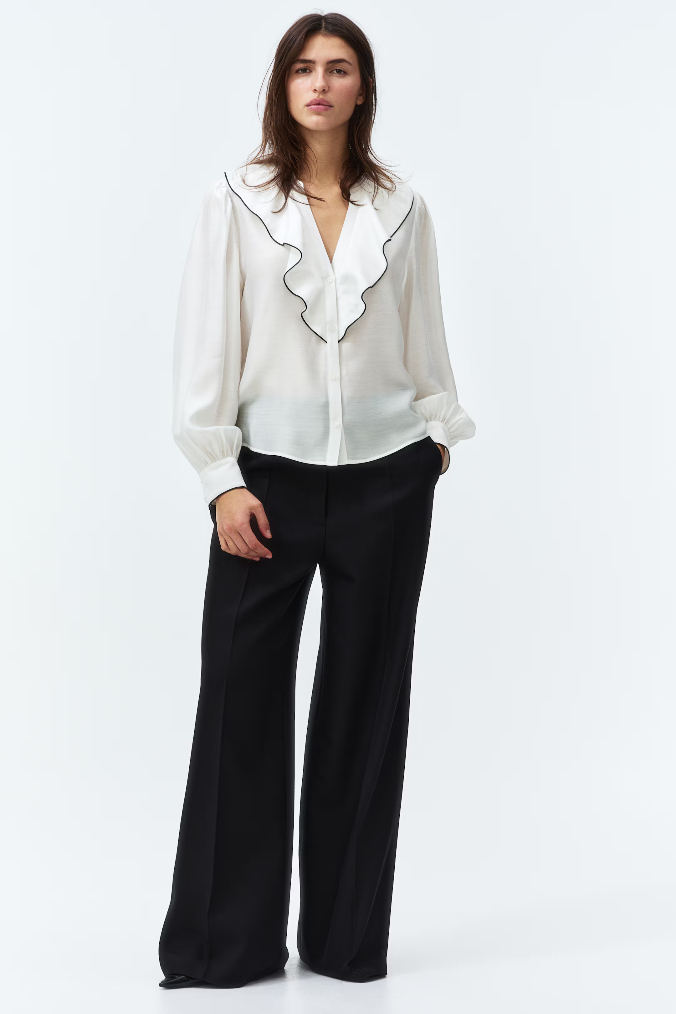 Flounce-Trimmed BlouseNot saved to favorites$29.99Color:White/blackSelect size   XS    S ... | H&M (US + CA)