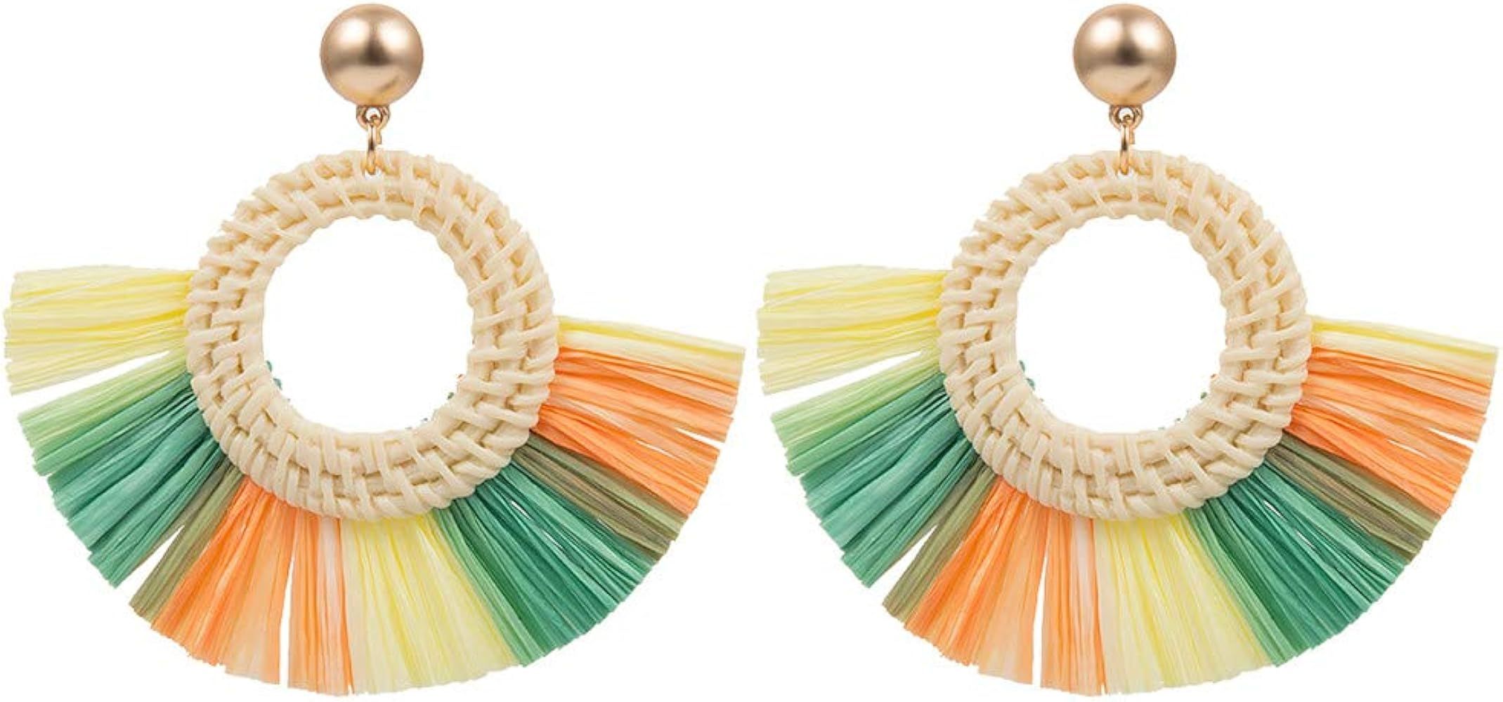 Earrings for Women Bohemian Rattan Handmade Raffia Geometric Round Earrings Ladies Jewelry Mothers Day Gift | Amazon (US)