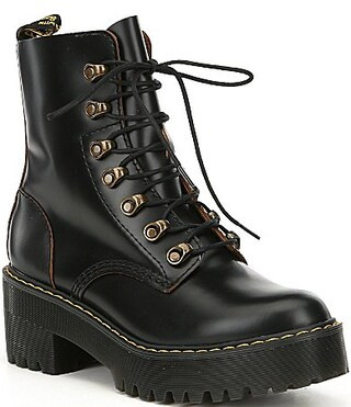 Dr. Martens Leona Smooth Leather Lug Sole Combat Boots - 7M | Dillards