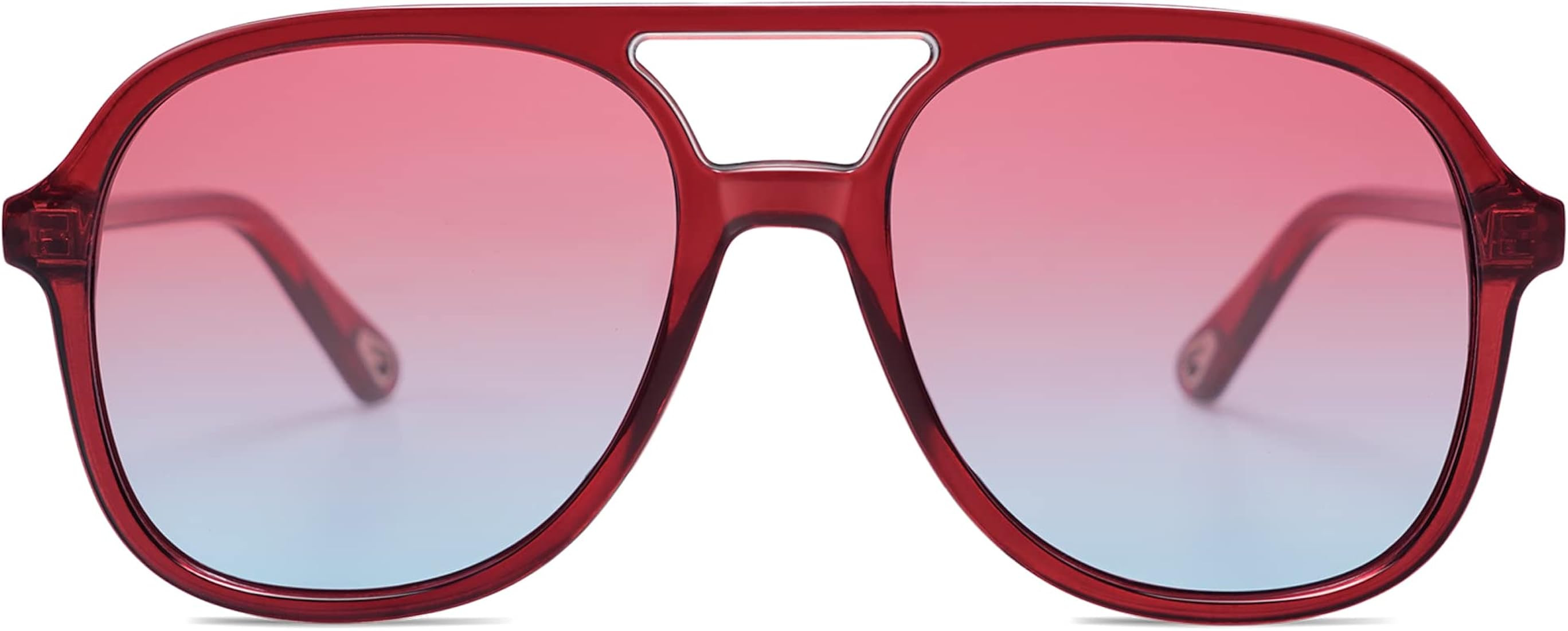 SOJOS Retro Square Polarized Aviator Sunglasses Womens Mens 70s Vintage Double Bridge Sun Glasses | Amazon (US)