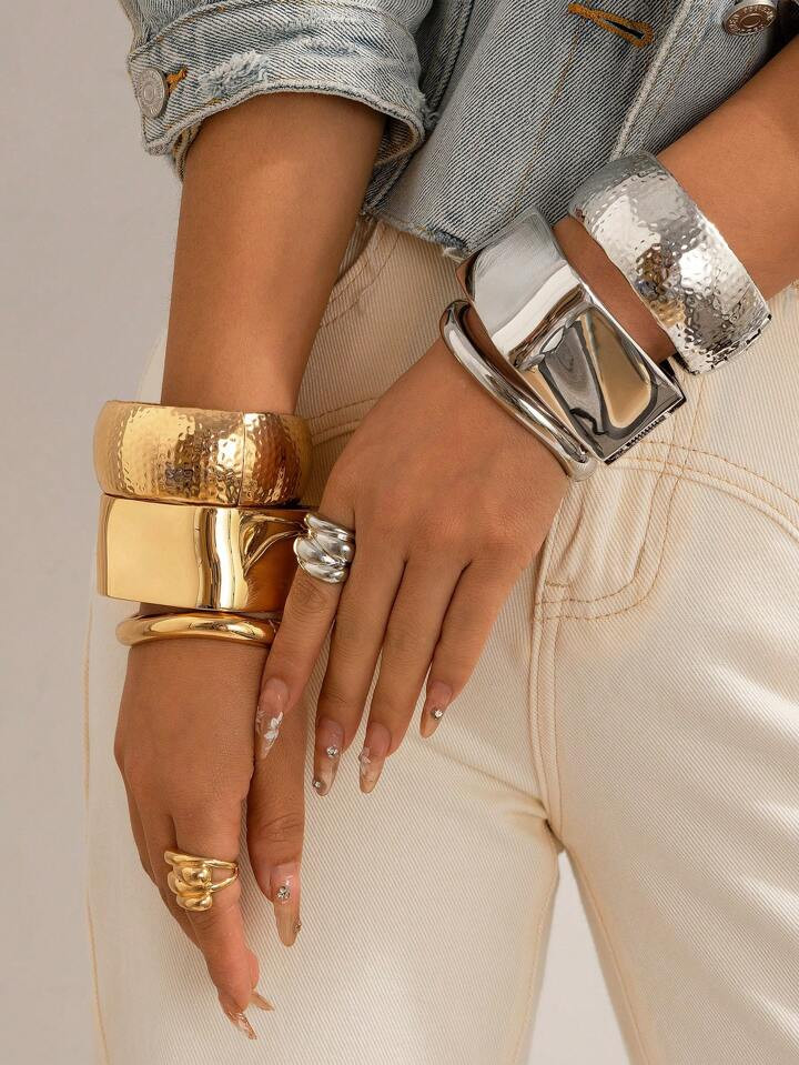 1pc Fashionable Minimalist & Punk Style Multi-Element Metal Geometric Cuff Bracelet, Women's Stat... | SHEIN