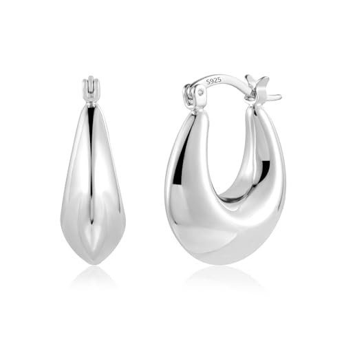 Silver Earrings Chunky Hoop for Women, Large Oval Hoop Sterling Silver Smooth Polished Thick Drop Hoop Earrings Hypoallergenic Small Chunky Earrings Silver Thick Earrings Everyday Hoops Women Girls | Amazon (UK)