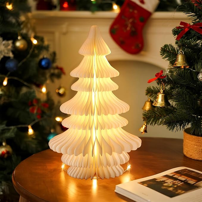 PAPER JAZZ Large Honeycomb Christmas Tree with Light,Ivory White Paper Christmas Tree 3D,Christma... | Amazon (US)
