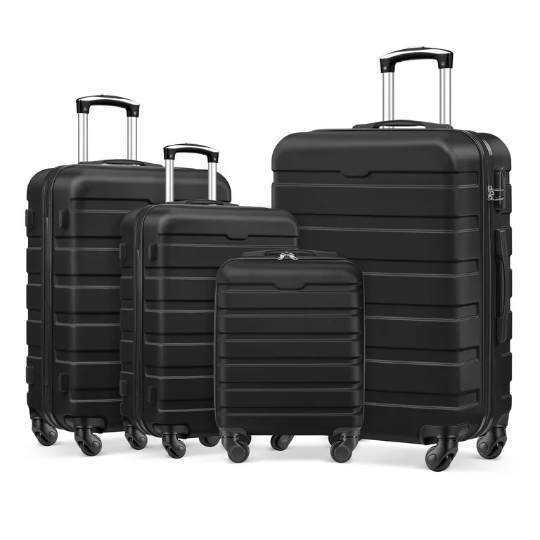 4 Piece Luggage Set 16/20/24/28 inch Hardside Lightweight Suitcase with Spinner Wheels (Black) | Walmart (US)
