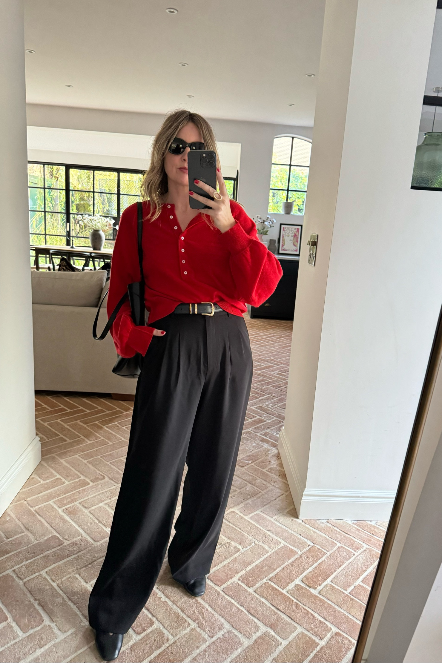 Red Knit + Tailored Trousers + Ballet Pumps 

#LTKstyletip #LTKautumn #LTKworkwear
